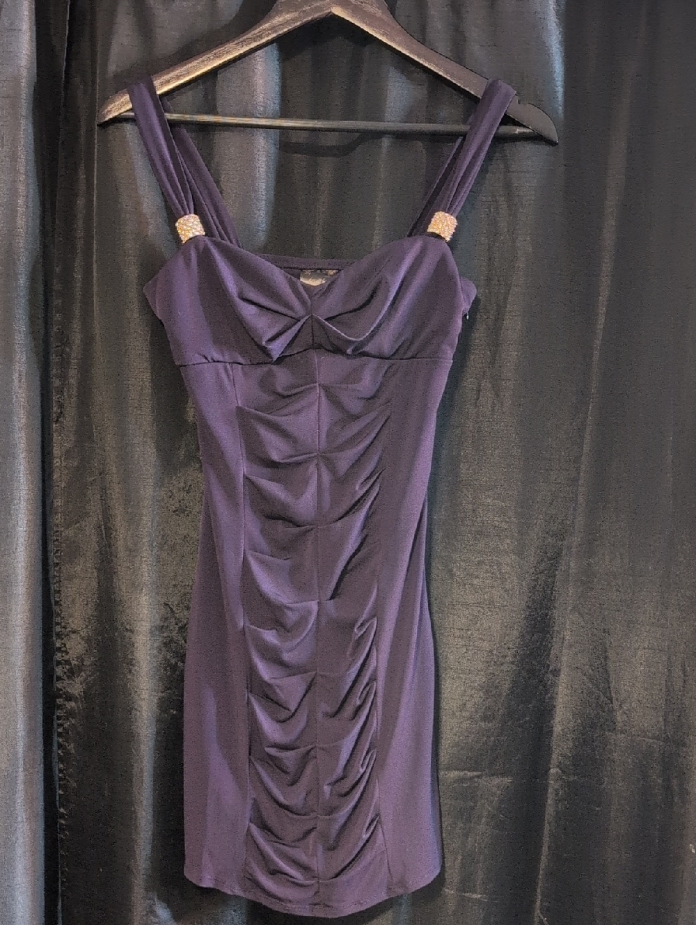 Deep Purple Cocktail Dress with Rhinestone Straps